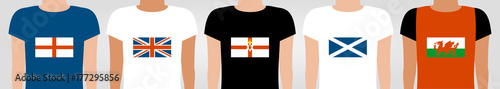 Young people in t-shirts with flags of england scotland wales northern ireland and united kingdom