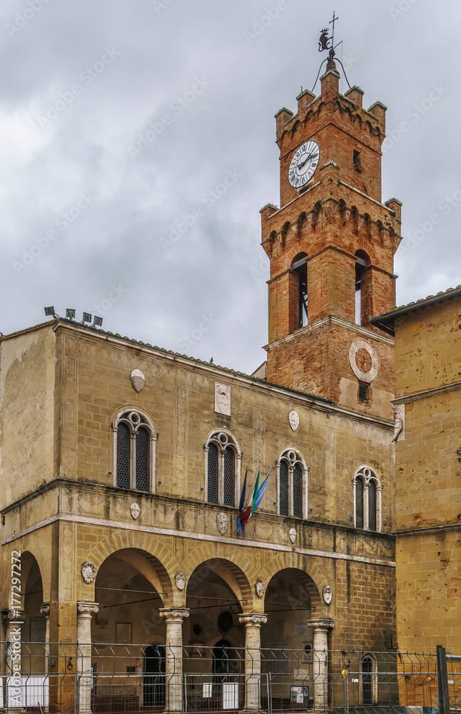 Clock tower in Pienza, Italy