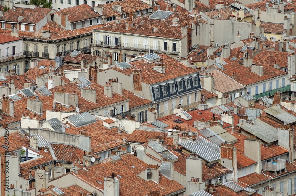 Detailed view of the roofs of the city of Marseille