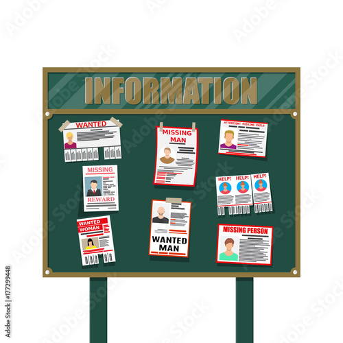 Wanted person paper poster. Missing announce