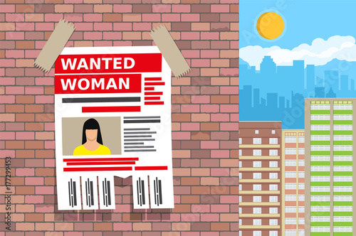 Wanted person paper poster. Missing announce