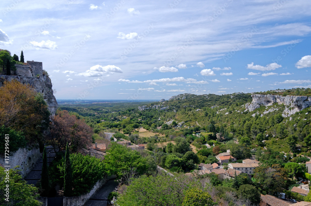 Provence houses at the feet of arid hills