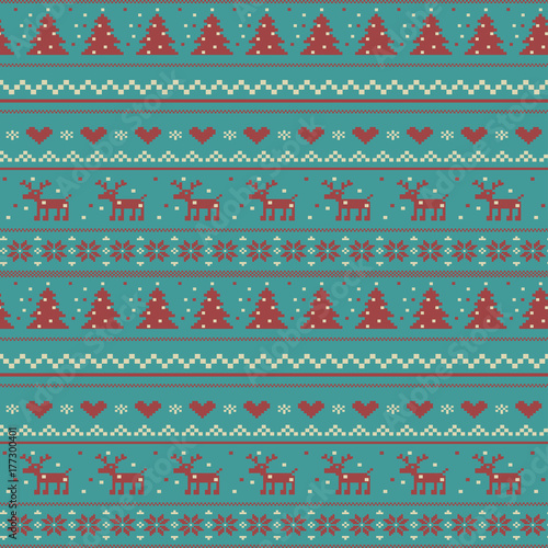 Vector christmas pattern illustration of a knitting with a deer