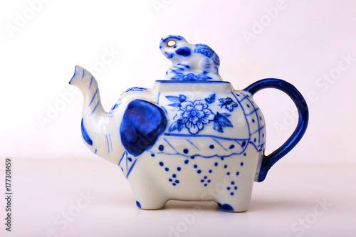 asian  elephant teapot on white background