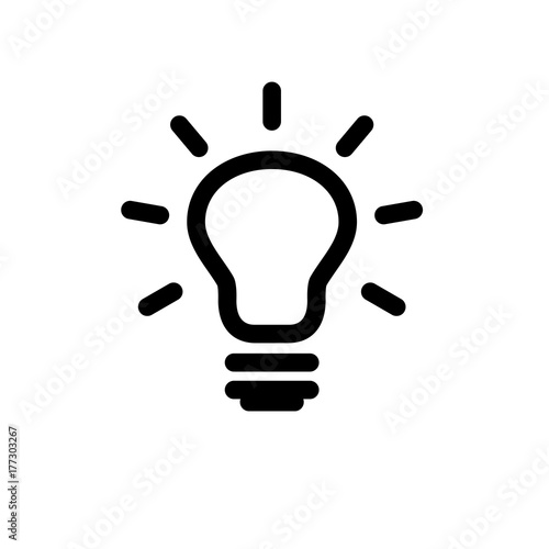 Light bulb icon, lamp icon. Flat vector graphic on isolated background.