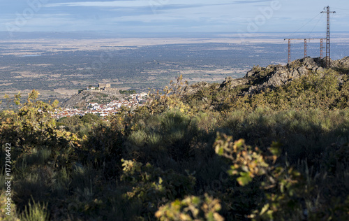 Aerial view of Montanchez Town from La Cogolla peak photo
