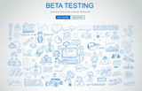 Beta Testing concept with Business Doodle design style: online audience, tester groups,test phases