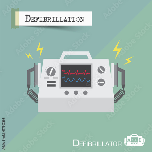 Defibrillator machine . Flat design . Vector