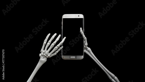 Plakat w ramie Skeleton Using Cell Phone