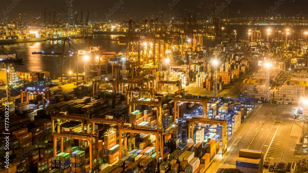 Time lapse of Hong Kong Container Terminal at Night - Hong Kong Kwai Tsing Container Terminals is one of the busiest ports in the world.