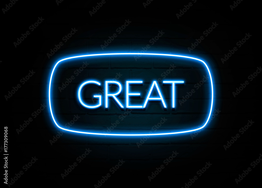 Great - colorful Neon Sign on brickwall Great - colorful Neon Sign on brickwall