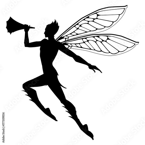 Silhouette of the graceful fairy boy.  Vector illustration.