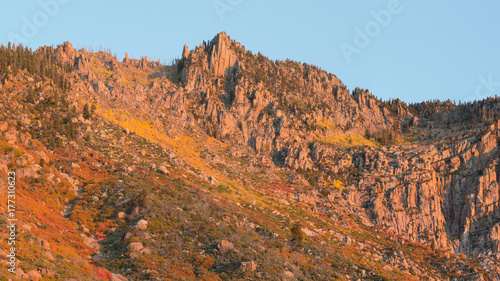 A peak on Pine Valley mountain in Southern Utah in autumn colors at sunrise