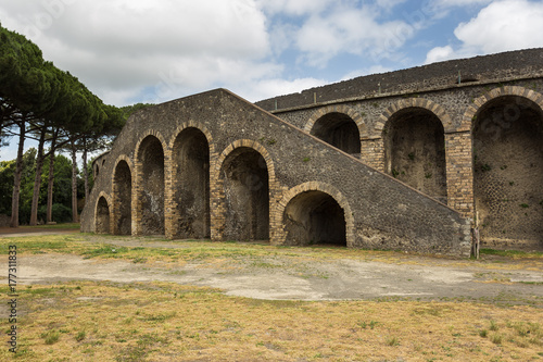 The amphitheatre in the archaeological site of Pompeii, a city destroyed by the eruption of Mount Vesuvius 2000 years ago, Pompeii, Italy