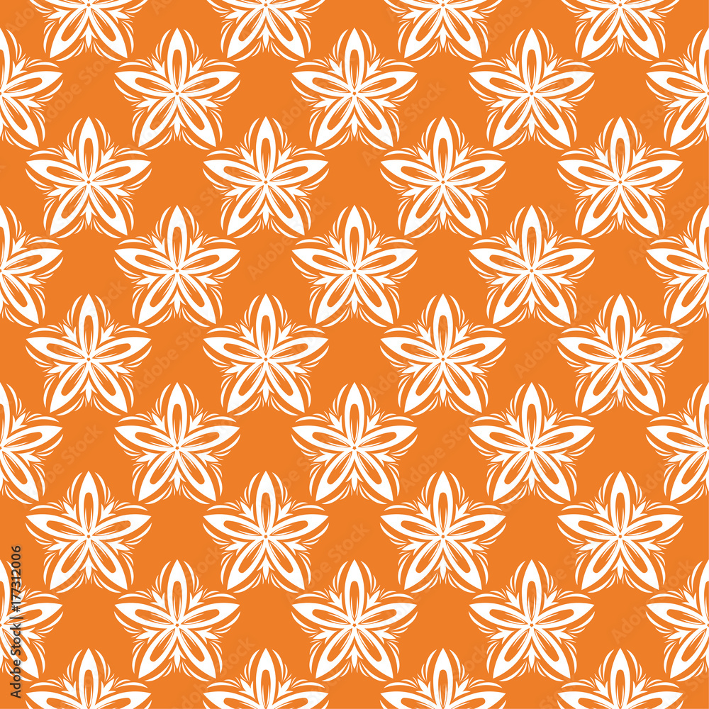 White floral seamless pattern on orange background White floral seamless pattern on orange background