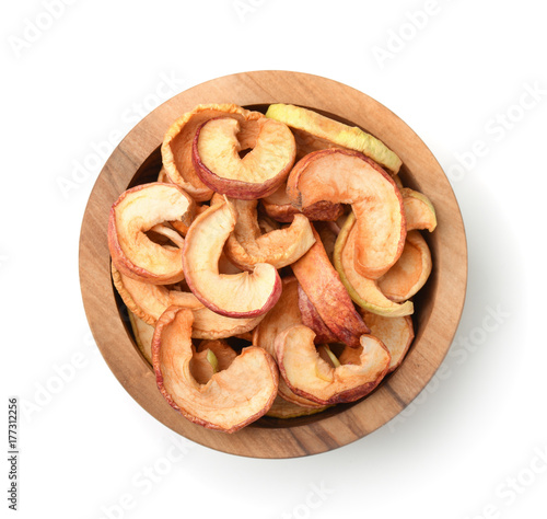 Top view of bowl with dried apple chips