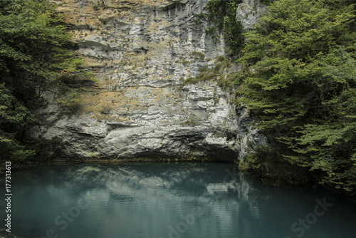 Blue lake at the foot of the mountain, Caucasus.