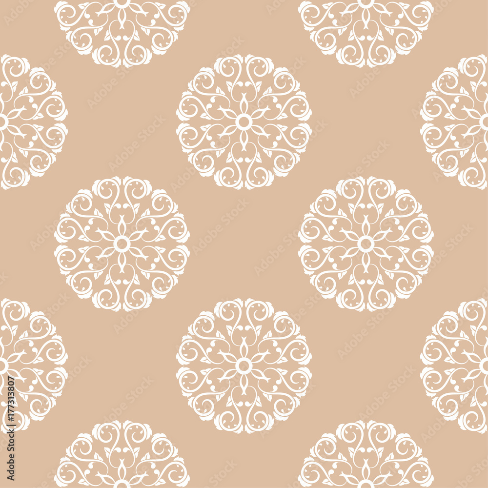 White floral pattern on beige seamless background White floral pattern on beige seamless background
