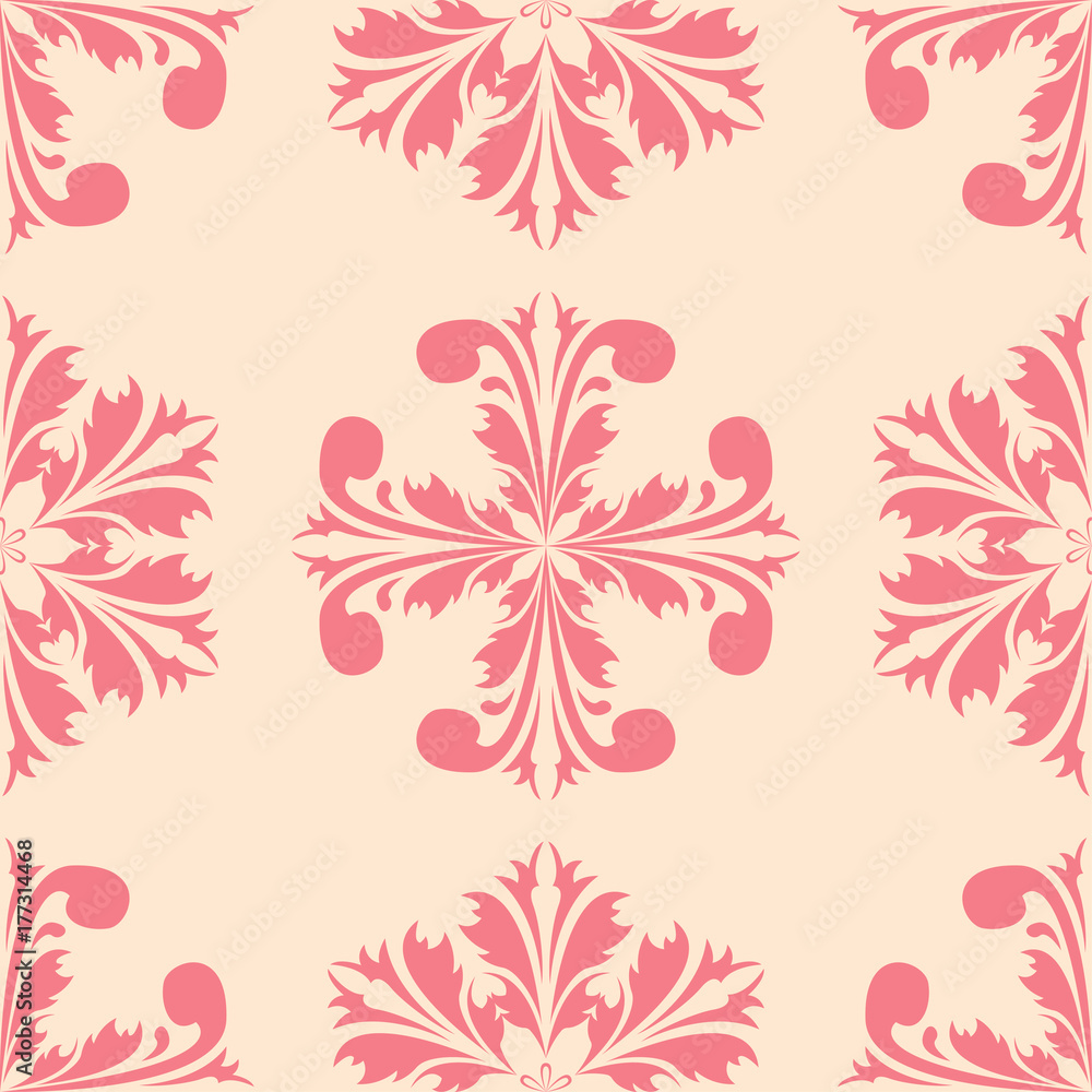 Red floral seamless pattern on beige background Red floral seamless pattern on beige background