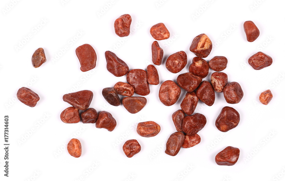 Pile red rocks isolated on white background and texture, top view Pile red rocks isolated on white background and texture, top view
