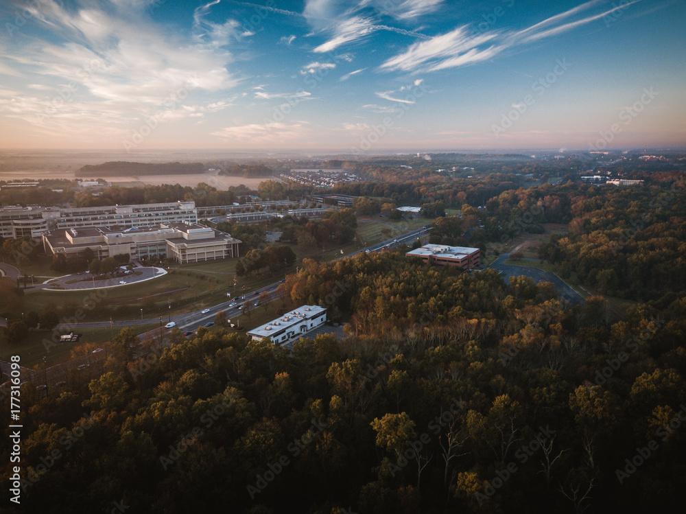Fototapeta premium Aerial Sunrise in Princeton New Jersey
