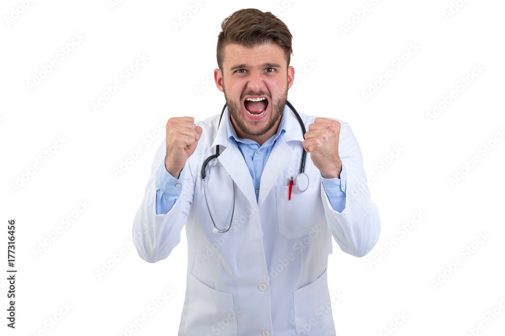 Frustrated doctor over isolated white background Frustrated doctor over isolated white background