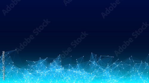 Vector abstract futuristic digital landscape with particles dots and stars on horizon. computer geometric digital connection structure. Futuristic blue abstract grid. Intelligence artificial photo