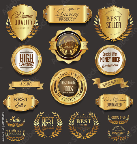 Retro vintage golden badges collection vector illustration