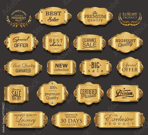 Retro vintage golden badges collection vector illustration
