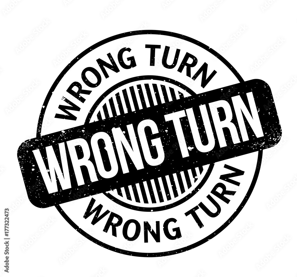 Wrong Turn rubber stamp. Grunge design with dust scratches. Effects can be easily removed for a clean, crisp look. Color is easily changed.