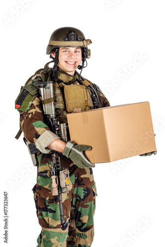 Soldier Holding Shipping Box