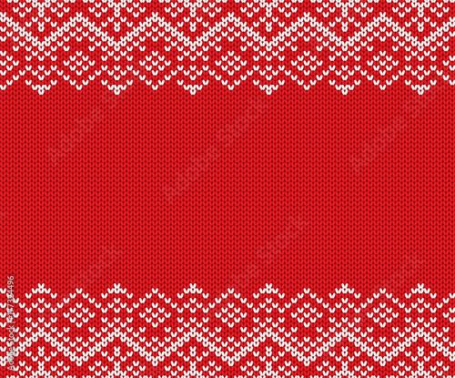 Knit christmas geometric ornament design with empty space for text. Xmas seamless pattern.