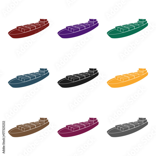 A ship for the transport of heavy goods over long distances by sea and ocean. Water freight transport.Transport single icon in black style vector symbol stock illustration.