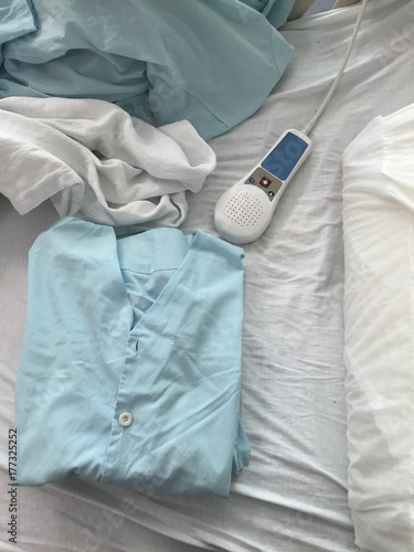 Patient clothing and nurse call button photo