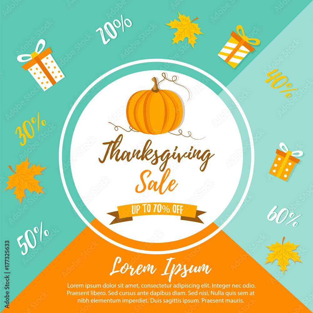 Holiday banner with pumpkin for Thanksgiving day sale.