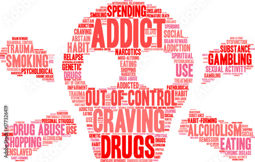 Addict Word Cloud on a white background. 