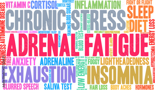Adrenal Fatigue Word Cloud on a white background. 