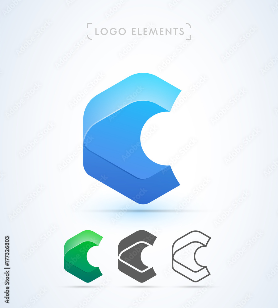 C letter logo template. Vector, modern and abstract icon set. Material design, flat and line style C letter logo template. Vector, modern and abstract icon set. Material design, flat and line style