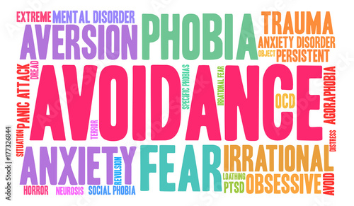 Avoidance Word Cloud on a white background. 