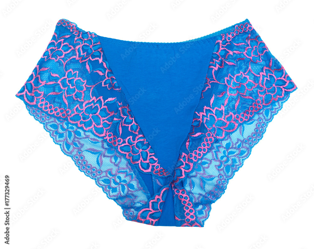 Beautiful female panties blue isolated on white background. Sexy underwear Beautiful female panties blue isolated on white background. Sexy underwear