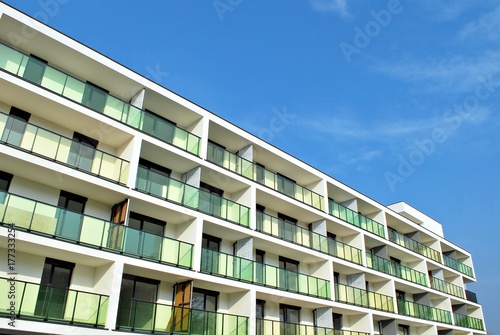 Modern, Luxury Apartment Building against blue sky