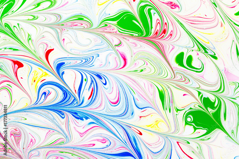 Fototapeta premium Abstract pattern, Traditional Ebru art. Color ink paint with waves. Floral background.