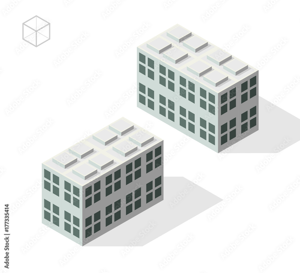Isometric High Quality City Element on White Background . Building