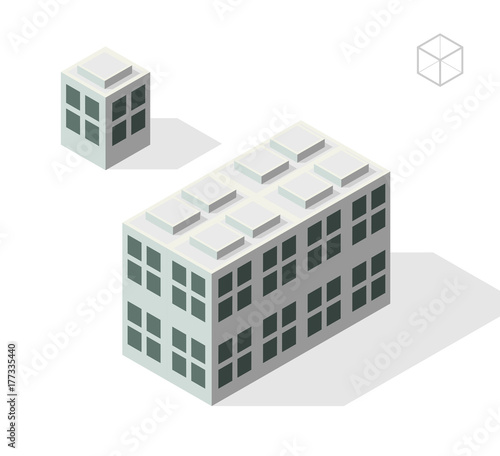 Isometric High Quality City Element on White Background . Buildings