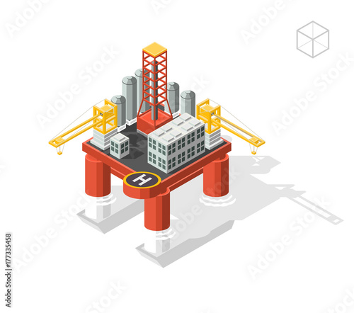 Isometric High Quality City Element on White Background . Oil Platform