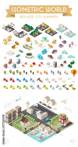 Set of Isometric High Quality City Element on White Background . City