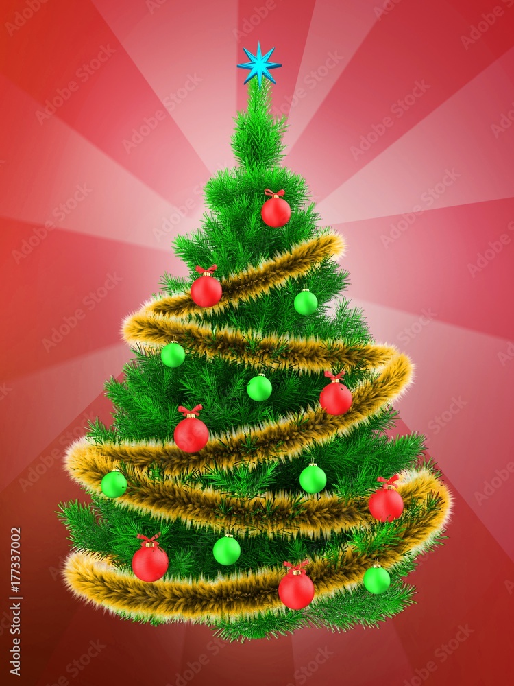 3d vibrant Christmas tree over red 3d vibrant Christmas tree over red