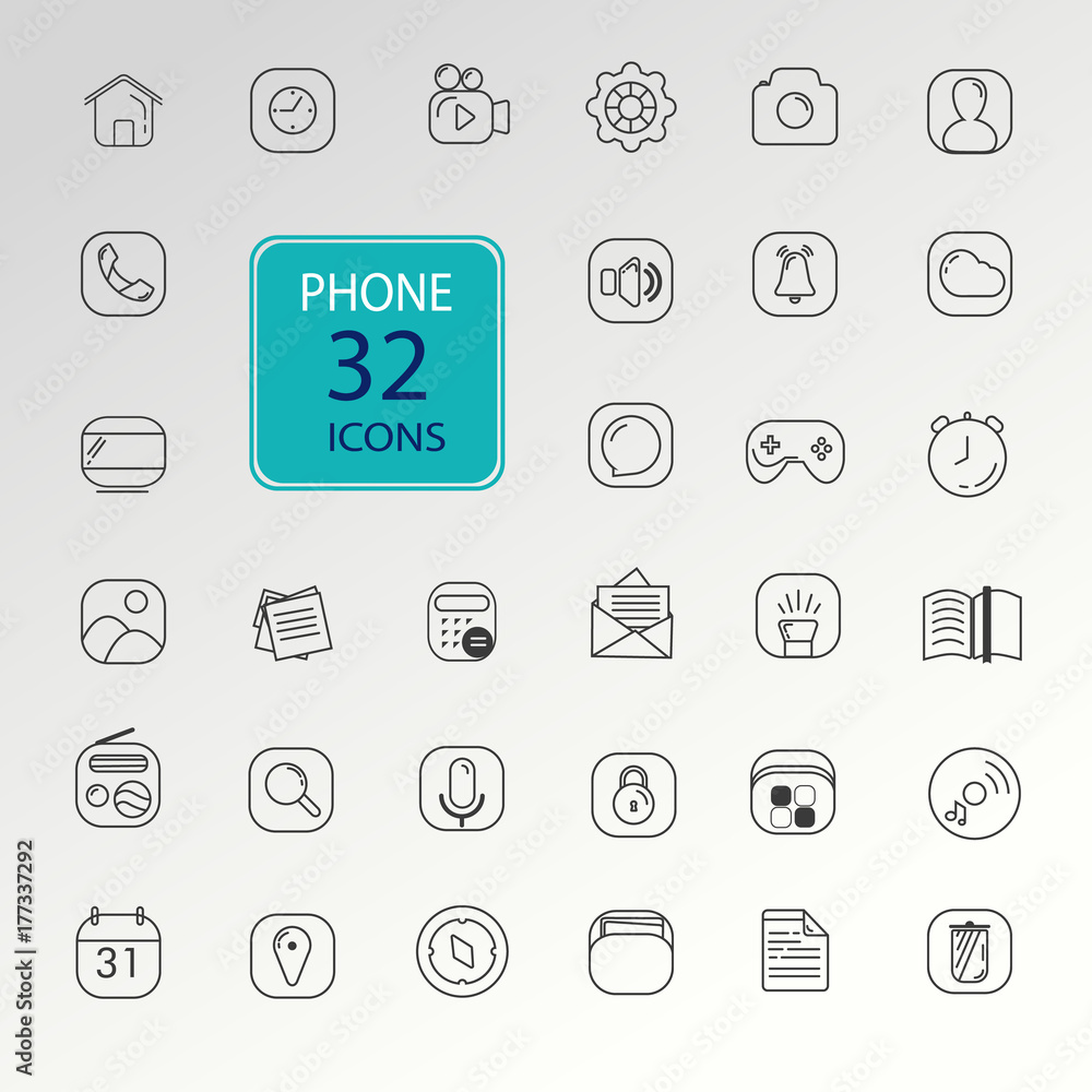 Thin lines web icons set for smartphone. Thin lines web icons set for smartphone.