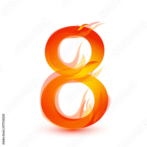 Number 8 in fire flame icon vector