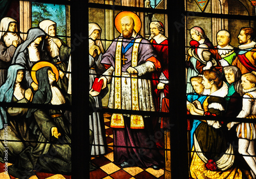 Canvastavla Iglesia de San Severin, San Francisco de Sales, vidrieras góticas, París, Franci